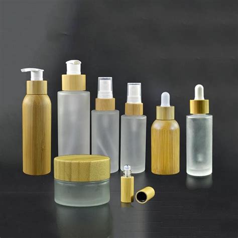 Grostedglass Frosted Bamboo Cosmetic Jars And Bottles For Packaging