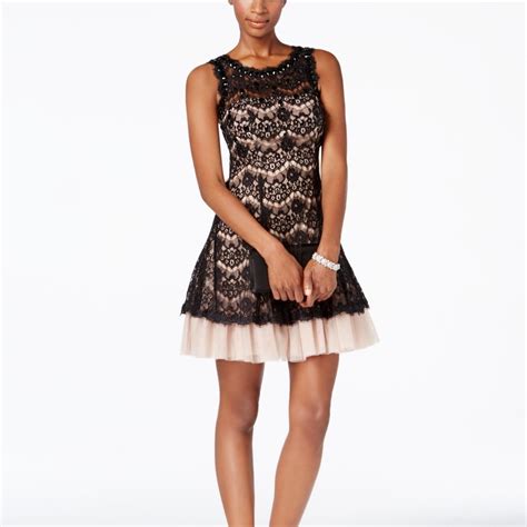 Betsy Adam Nude And Black Lace Sleeveless Dress Gem