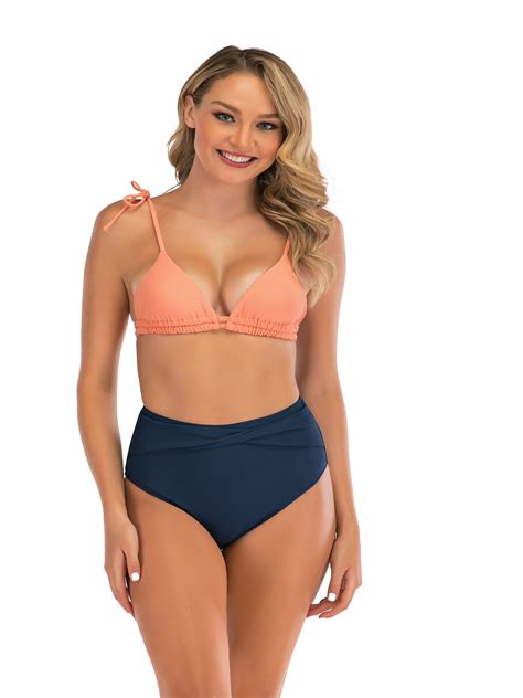 Csndyce Women Two Piece Swimsuit Set Sexy Bikini High Waist Adjustable Bra Halter Bathing Suit