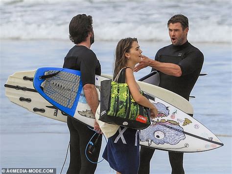Chris And Liam Hemsworth Hit The Beach In Byron Bay With Bikini Clad Model Gabriella Brooks