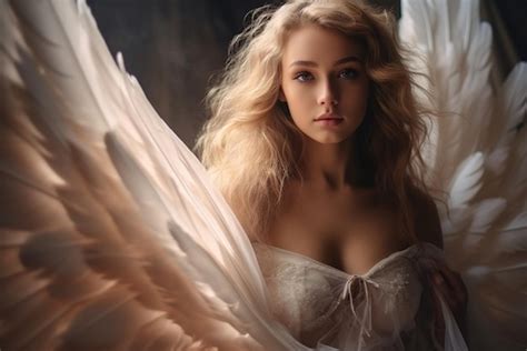 Premium AI Image Portrait Of A Beautiful Blonde Woman With Angel Wings