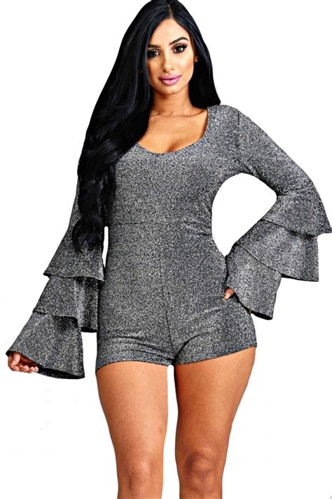 Silver Metallic Bell Sleeve Romper Womens Rompers Shop Sweet Dirt