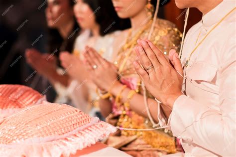 Premium Photo Close Up Of The Bride And Groom In A Thai Style Wedding