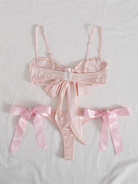 Lingerie Set Erotic Sexy Bow Tie Silk Satin Valentines Day Etsy