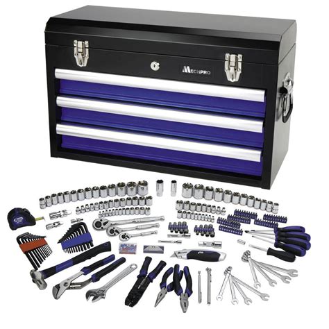 Mechpro Blue Tool Kit With 3 Drawer Chest 1 4in 3 8in And 1 2in Drive 248pc Mp215kcrv