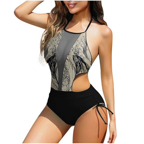 Diskebuiss Bathing Suits For Women Print Padded Mesh Plus Size Bikini Summer Backless Beach