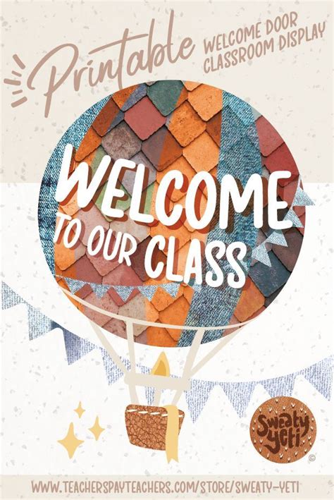Hot Air Balloon Theme Classroom Door Decor Boho Welcome Display Posters EDITABLE Door