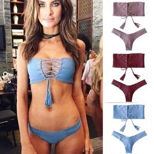 Swim Wine Bikini Swim Two Piece Lace Up Bandeau Set Poshmark