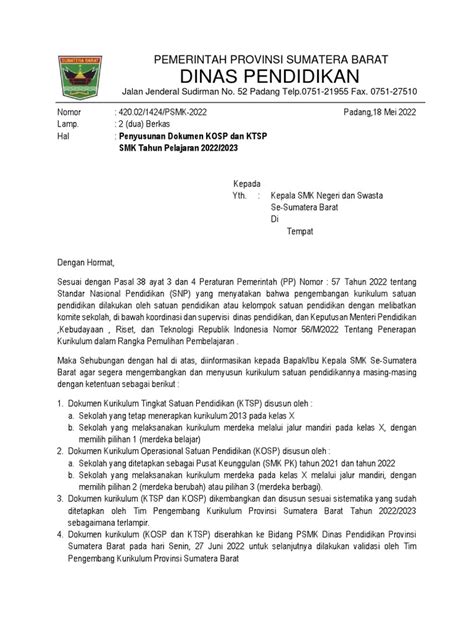 Surat Edaran Panduan Penyusunan Kosp Dan Ktsp Final Pdf