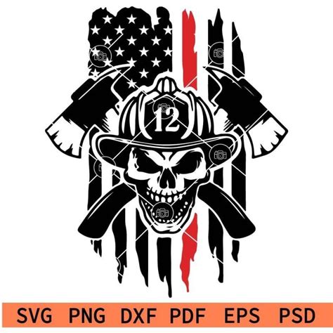 Firefighter Skull Svg Patriotic Firefighter Svg Distressed Flag