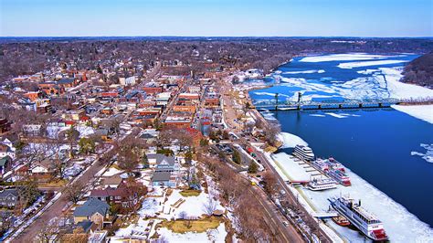 Drone Aerial Pictures Over Stillwater Minnesota Downtown Spring