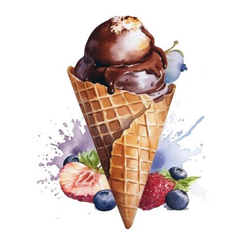 Premium Ai Image There Is A Watercolor Painting Of A Cone Of Ice