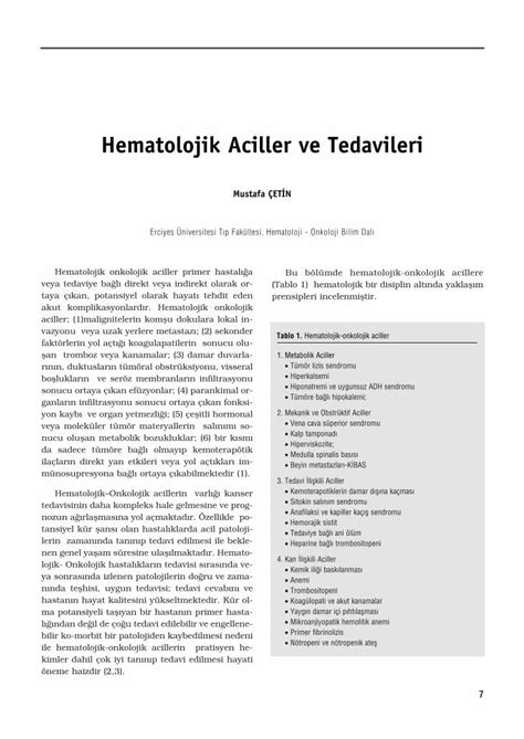 Pdf Hematolojik Aciller Ve Tedavileri Thd Org Tr Medulla