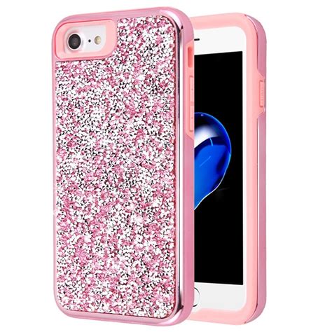 Apple Iphone Se 2020 Case Electroplated Pink Pink Hybrid Case Cover With Mini Crystals