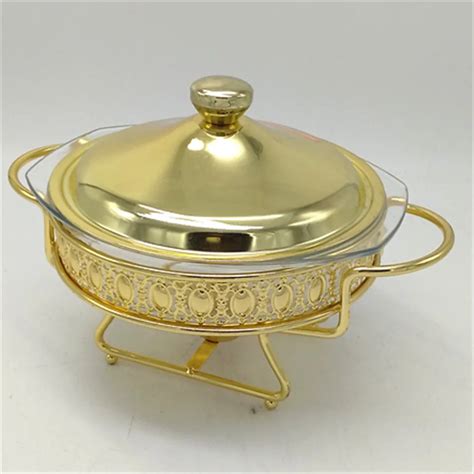 Gold Round L Hot Pot Buffet Display Luxury Food Warmer