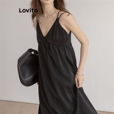 Lovito Elegant Plain Cut Out Cold Shoulder Spaghetti Strap Dress For