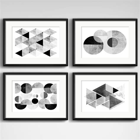 4 Quadros Geométrico Preto Branco Decoração Paspatur Elo7