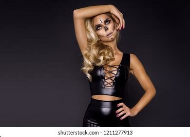 Sexy Blonde Woman Halloween Makeup Latex Stock Photo 1211277907 Shutterstock