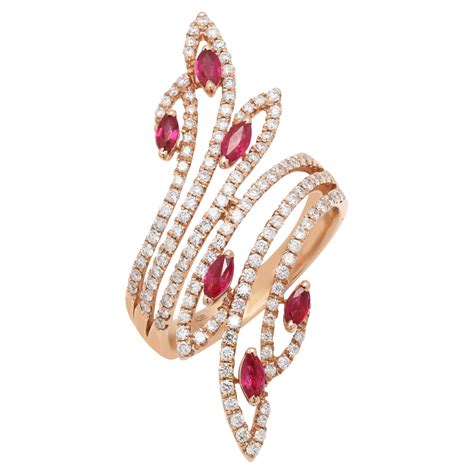 Retro Diamond Ruby 14 Karat Rose Gold Cocktail Ring For Sale At 1stdibs