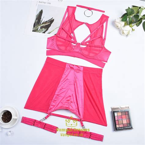 Rose Red Lingerie Set Choker Underwear Set Gothic Fancy Set Sleepwear Black Red Piece Mesh