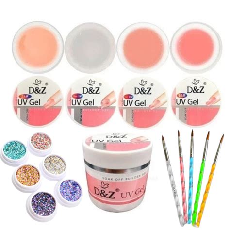 KIT 5 Gel Da D Z Led UV Gel Nude Para Unha Tips Profissional Pincel30GR