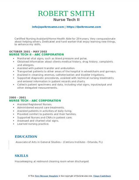 Nurse Tech Resume Samples Qwikresume