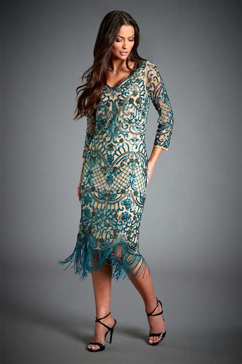 Beatrice Nude Embellished Gatsby Flapper Fringe Dress Jywal