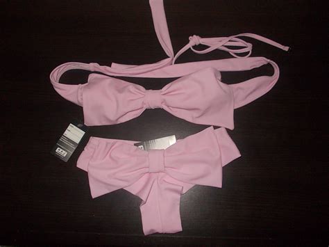 Sexy Pink Bow Bandeau And Brazilian Thong Bow Bikini Swimsuit Bathing Suit Pool Bikini Cheeky