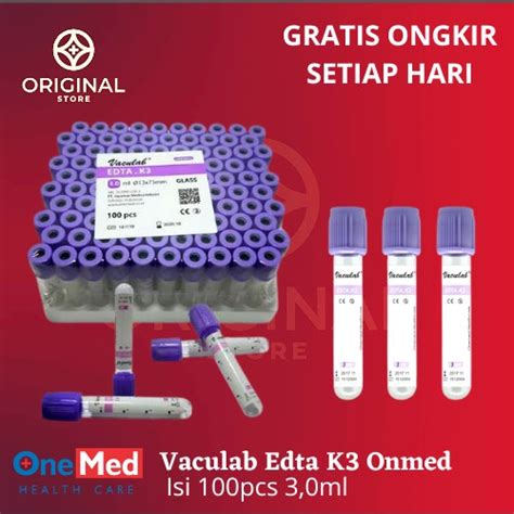 Jual Tabung Darah Vaculab K3 EDTA 3ml Glass ONEMED Isi 100 Shopee