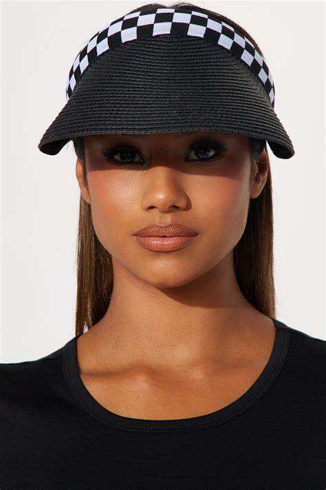 Win The Race Checkered Visor Hat Blackwhite Fashion Nova