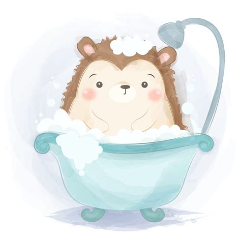 Premium Vector | Cute hedgehog taking baths