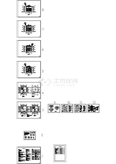 某地上三层框架结构小别墅设计cad全套建施图纸（含设计说明）框架结构土木在线