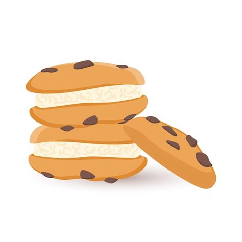 Lindas Galletas Con Trocitos De Chocolate Aisladas En Blanco Vector