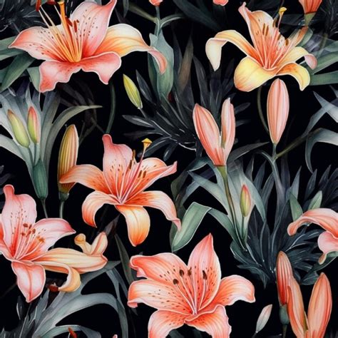 Premium AI Image | A painting of a pink and orange lily flowers.