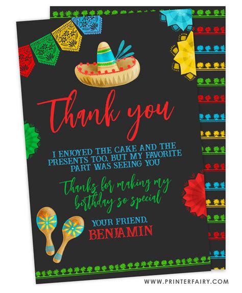 Fiesta Birthday Thank You Card Printerfairy
