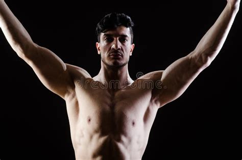 Muscular Man Posing In Dark Studio Stock Photo Image Of Power Nude