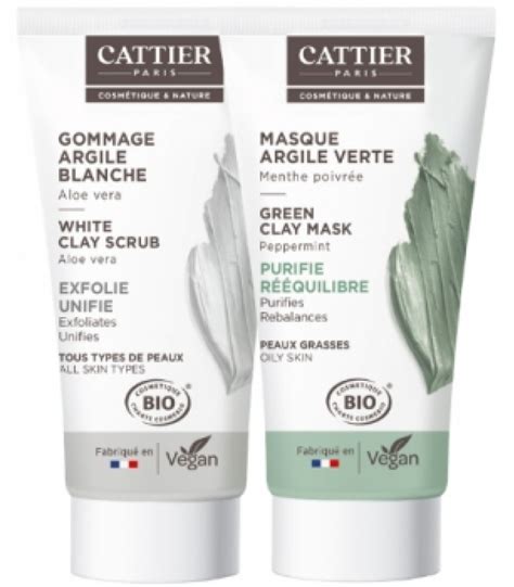 Lot Purifiant Gommage Et Masque Argile Verte Peaux Grasses Cattier