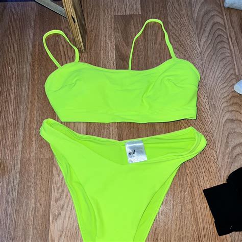 H M Neon Yellow Green Bikini Set Padding In Top Depop