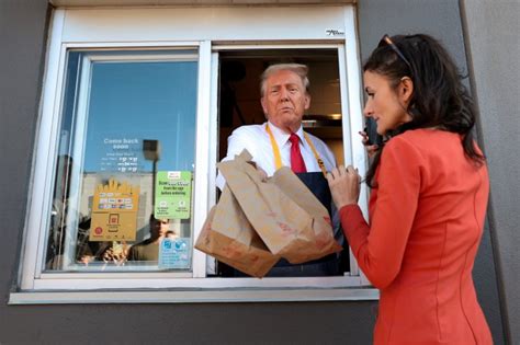 Donald Trump Serves Mcdonalds Fries Mocks Kamala Harris During