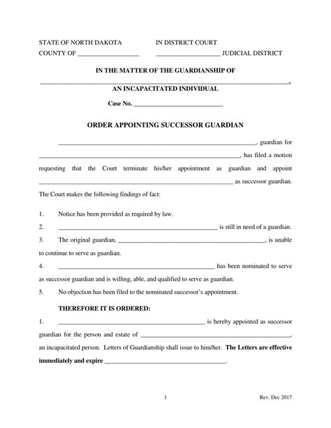 North Dakota Order Appointing Successor Guardian Fill Out Sign