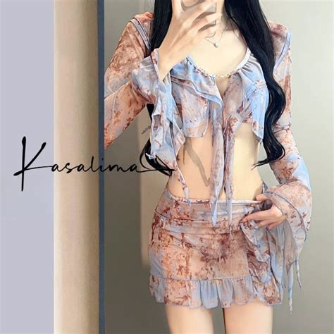 Bikini INFLACHI mảnh đồ bơi nữ đi biển mảnh xẻ tà xinh xắn áo dài