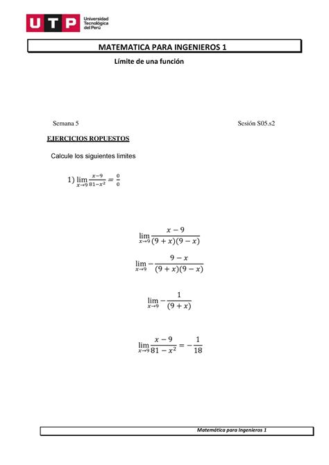 S S Ejercicios Resueltos Matem Tica Para Ingenieros L Mite De