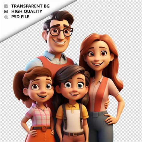 La Inocente Familia Latina En 3d Estilo De Dibujos Animados Con Fondo Blanco Archivo PSD Premium