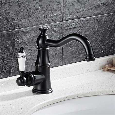 Free Shipping Single Handle Single Hole Black Basin Water Faucet With Hot Cold Solid Brass