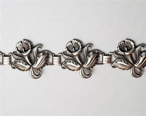 Vintage Silver Flower Bracelet Etsy