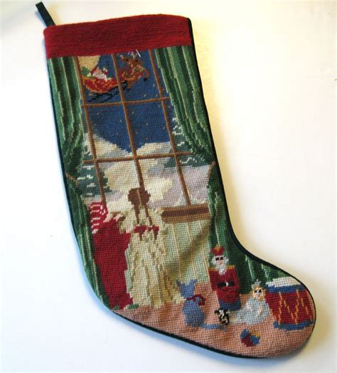 Vintage Needlepoint Child And Teddy Bear Christmas Stocking 16