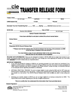 Fillable Online Uwm Transfer Out Release Form Uw Milwaukee