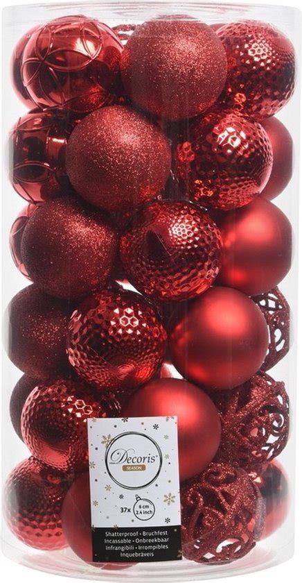 37x Kerst Rode Kerstballen 6 Cm Kunststof Mix Bol