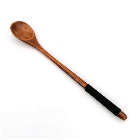 Longue petite cuillère en bois foncé et cordelette noire MOKUSEI SUPUN