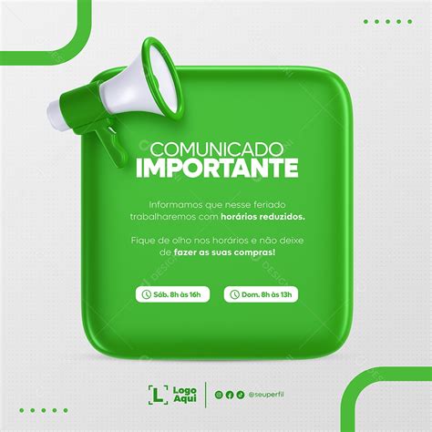 Comunicado Importante Hor Rios Reduzidos Verde E Branco Social Media